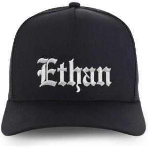 image:imageTrendy Apparel Shop Mens Name Embroidered Structured 5 Panel Trucker CapEthan  Black