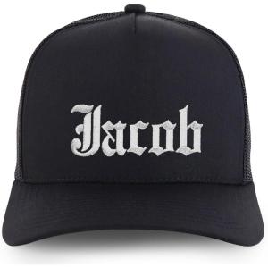 image:imageTrendy Apparel Shop Mens Name Embroidered Structured 5 Panel Trucker CapJacob  Black