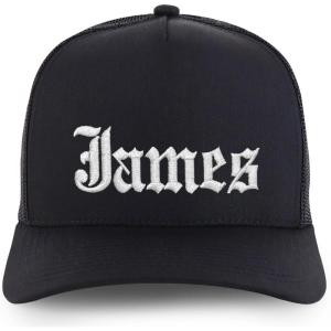 image:imageTrendy Apparel Shop Mens Name Embroidered Structured 5 Panel Trucker CapJames  Black