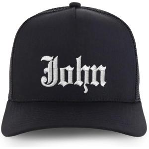 image:imageTrendy Apparel Shop Mens Name Embroidered Structured 5 Panel Trucker CapJohn  Black