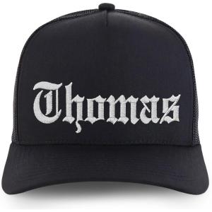 image:imageTrendy Apparel Shop Mens Name Embroidered Structured 5 Panel Trucker CapThomas  Black