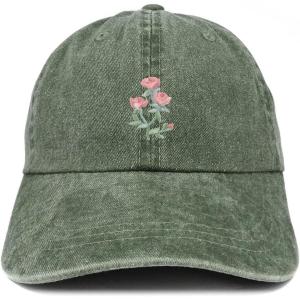 image:imageTrendy Apparel Shop Rose Bundle Patch Pigment Dyed Washed Baseball CapDark Green