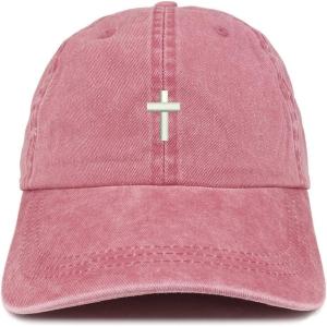 image:imageTrendy Apparel Shop Cross Embroidered Washed Cotton Adjustable CapBurgundy