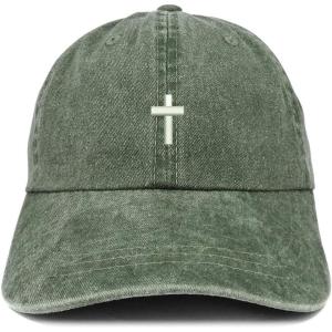 image:imageTrendy Apparel Shop Cross Embroidered Washed Cotton Adjustable CapDark Green