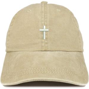 image:imageTrendy Apparel Shop Cross Embroidered Washed Cotton Adjustable CapKhaki