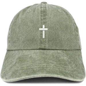 image:imageTrendy Apparel Shop Cross Embroidered Washed Cotton Adjustable CapOlive