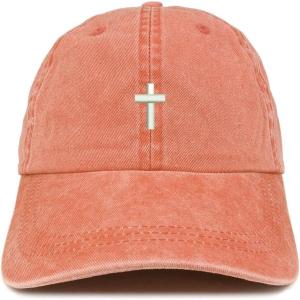 image:imageTrendy Apparel Shop Cross Embroidered Washed Cotton Adjustable CapOrange