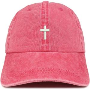 image:imageTrendy Apparel Shop Cross Embroidered Washed Cotton Adjustable CapRed