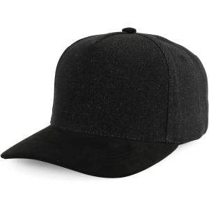 image:imageTrendy Apparel Shop 5 Panel Cotton and Suede Combo Snapback Baseball CapBlack Black 1