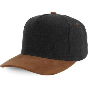 image:imageTrendy Apparel Shop 5 Panel Cotton and Suede Combo Snapback Baseball CapBlack Brown 1