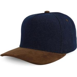 image:imageTrendy Apparel Shop 5 Panel Cotton and Suede Combo Snapback Baseball CapDark Denim Brown 1
