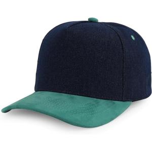 image:imageTrendy Apparel Shop 5 Panel Cotton and Suede Combo Snapback Baseball CapDark Denim Green 1