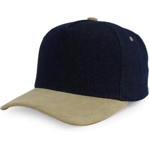 image:imageTrendy Apparel Shop 5 Panel Cotton and Suede Combo Snapback Baseball CapDark Denim Khaki 1