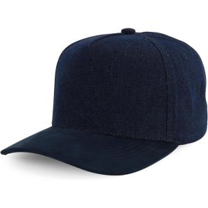 image:imageTrendy Apparel Shop 5 Panel Cotton and Suede Combo Snapback Baseball CapDark Denim Navy 1