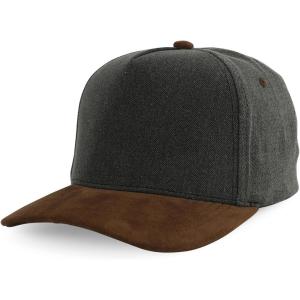 image:imageTrendy Apparel Shop 5 Panel Cotton and Suede Combo Snapback Baseball CapGrey Brown 1