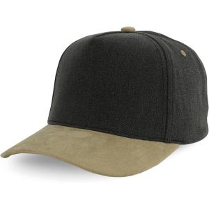 image:imageTrendy Apparel Shop 5 Panel Cotton and Suede Combo Snapback Baseball CapGrey Khaki 1