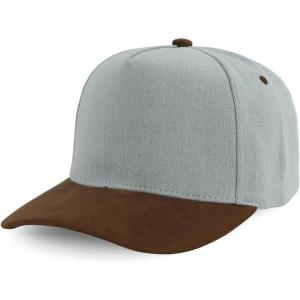 image:imageTrendy Apparel Shop 5 Panel Cotton and Suede Combo Snapback Baseball CapLight Denim Brown 1