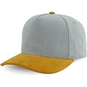 image:imageTrendy Apparel Shop 5 Panel Cotton and Suede Combo Snapback Baseball CapLight Denim Mustard 1