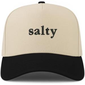 image:imageTrendy Apparel Shop Salty Embroidered A Frame 5 Panel Two Tone Vintage Baseball CapNatural Black