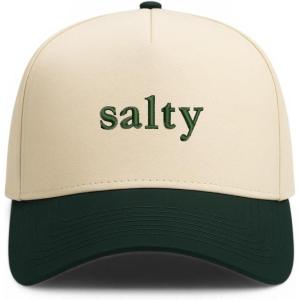 image:imageTrendy Apparel Shop Salty Embroidered A Frame 5 Panel Two Tone Vintage Baseball CapNatural Dark Green