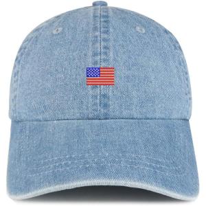 image:imageTrendy Apparel Shop US American Flag Small Embroidered 100 Cotton Denim Cap Dad HatLight Blue