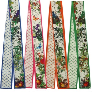 image:imageTrendy Apparel Shop Soft Silky Rectangle Skinny Scarf for Multi Styling 47x3Blue Green Orange Pink 4pk
