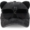 image:imageTrendy Apparel Shop Washed Cotton Cat Ear Baseball Cap with Sunglasses HolderBlack 1