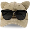 image:imageTrendy Apparel Shop Washed Cotton Cat Ear Baseball Cap with Sunglasses HolderKhaki 1