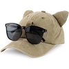 image:imageTrendy Apparel Shop Washed Cotton Cat Ear Baseball Cap with Sunglasses HolderKhaki 1