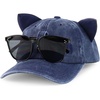 image:imageTrendy Apparel Shop Washed Cotton Cat Ear Baseball Cap with Sunglasses HolderNavy 1
