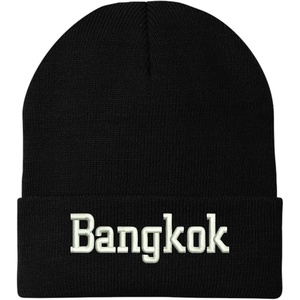 image:imageBangkok White Thread Embroidered Long Cuff BeanieBlack