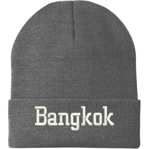 image:imageBangkok White Thread Embroidered Long Cuff BeanieDark Grey