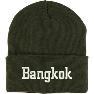 image:imageBangkok White Thread Embroidered Long Cuff BeanieOlive