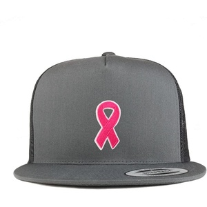 image:imageTrendy Apparel Shop Breast Cancer Awareness Pink Ribbon Patch 5 Panel Flatbill Trucker CapCharcoal