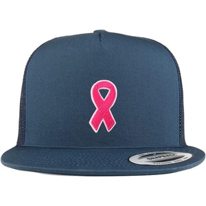 image:imageTrendy Apparel Shop Breast Cancer Awareness Pink Ribbon Patch 5 Panel Flatbill Trucker CapNavy