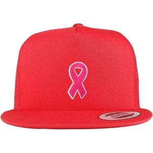 image:imageTrendy Apparel Shop Breast Cancer Awareness Pink Ribbon Patch 5 Panel Flatbill Trucker CapRed
