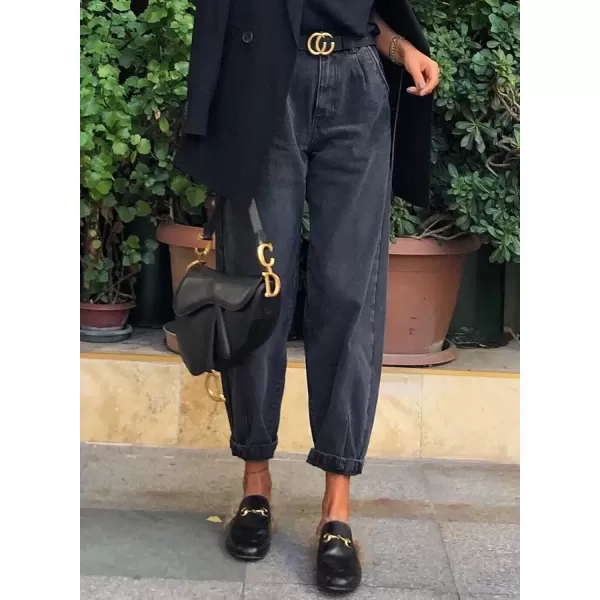 imageAstylish Black Jeans for Women High Waisted Boyfriend Mom Cropped Denim Pants Black Size 14
