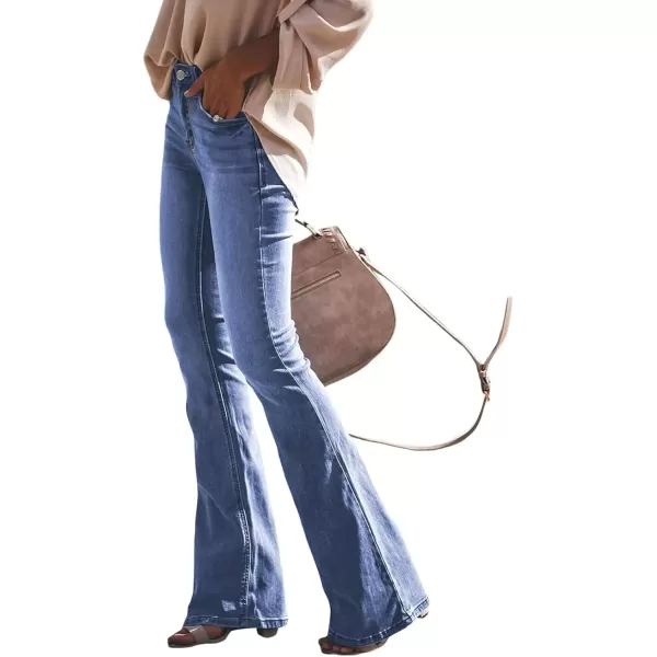 imageAstylish Flare Bell Bottom Bootcut Jeans for Women Wide Leg Retro Wash Vintage Denim Pants Sky Blue Medium
