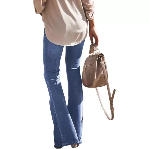 imageAstylish Flare Bell Bottom Bootcut Jeans for Women Wide Leg Retro Wash Vintage Denim Pants Sky Blue Medium