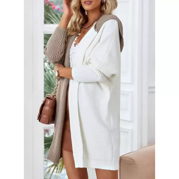 imageAstylish Women 2024 Open Front Long Sleeve Hooded Knit Cardigan Sweaters Color Block Outwear CoatKhaki