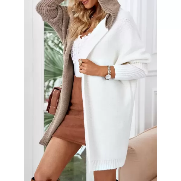 imageAstylish Women 2024 Open Front Long Sleeve Hooded Knit Cardigan Sweaters Color Block Outwear CoatKhaki