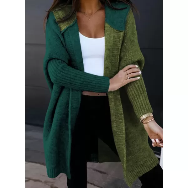 imageAstylish Women 2024 Open Front Long Sleeve Hooded Knit Cardigan Sweaters Color Block Outwear CoatZ Blackish Green