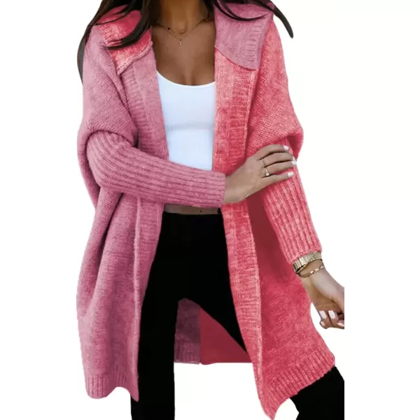 imageAstylish Women 2024 Open Front Long Sleeve Hooded Knit Cardigan Sweaters Color Block Outwear CoatZ Coral Paradise