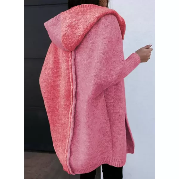 imageAstylish Women 2024 Open Front Long Sleeve Hooded Knit Cardigan Sweaters Color Block Outwear CoatZ Coral Paradise