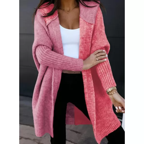 imageAstylish Women 2024 Open Front Long Sleeve Hooded Knit Cardigan Sweaters Color Block Outwear CoatZ Coral Paradise