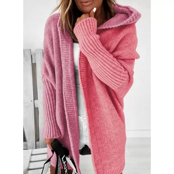 imageAstylish Women 2024 Open Front Long Sleeve Hooded Knit Cardigan Sweaters Color Block Outwear CoatZ Coral Paradise
