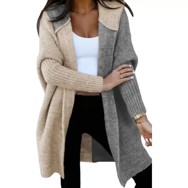 imageAstylish Women 2024 Open Front Long Sleeve Hooded Knit Cardigan Sweaters Color Block Outwear CoatZ Parchment