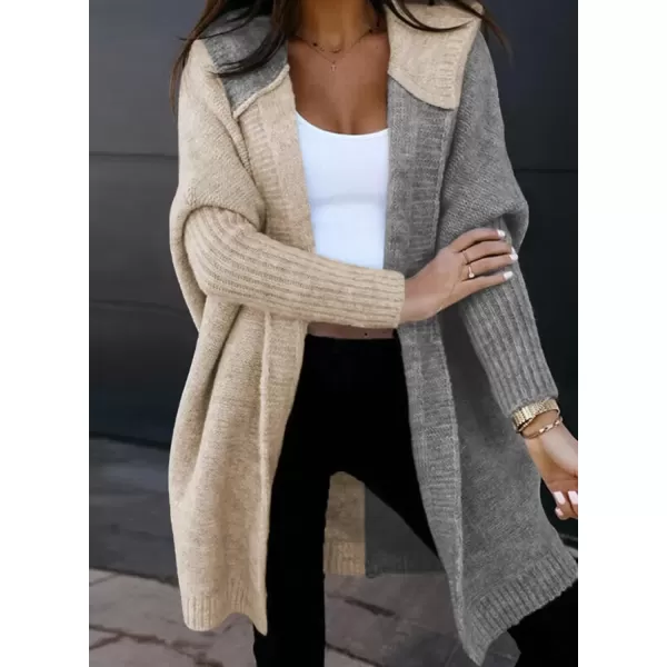 imageAstylish Women 2024 Open Front Long Sleeve Hooded Knit Cardigan Sweaters Color Block Outwear CoatZ Parchment