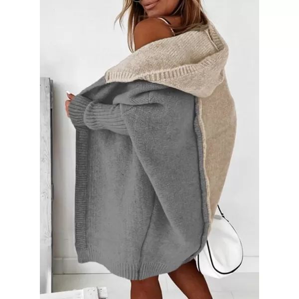 imageAstylish Women 2024 Open Front Long Sleeve Hooded Knit Cardigan Sweaters Color Block Outwear CoatZ Parchment