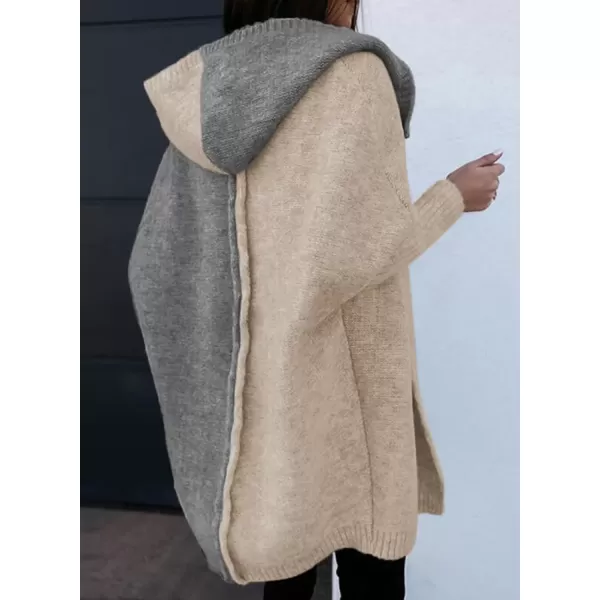 imageAstylish Women 2024 Open Front Long Sleeve Hooded Knit Cardigan Sweaters Color Block Outwear CoatZ Parchment